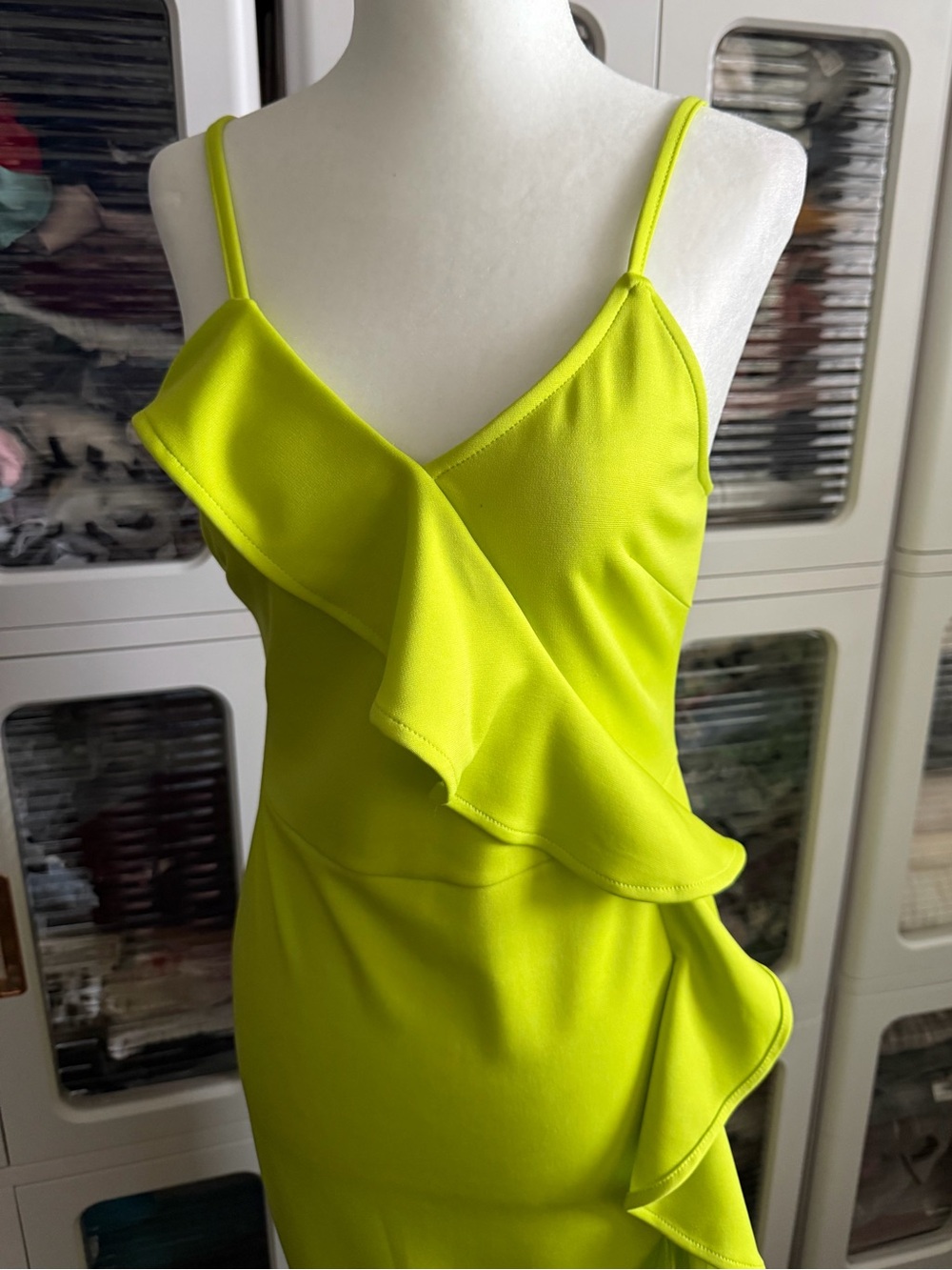 Lime Ruffle-Front Spaghetti Strap Dress - Picture 7 of 8